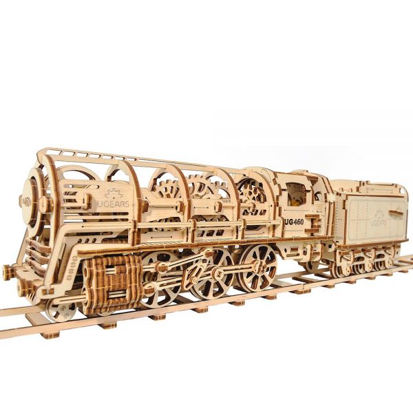 Ugears 460 Steam Locomotive Train with Tender 3D Wood Model Kit