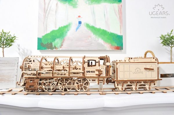 Ugears 460 Steam Locomotive Train with Tender 3D Wooden Model