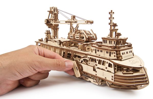 Ugears Research Vessel 3D Wooden Boat Model Kit