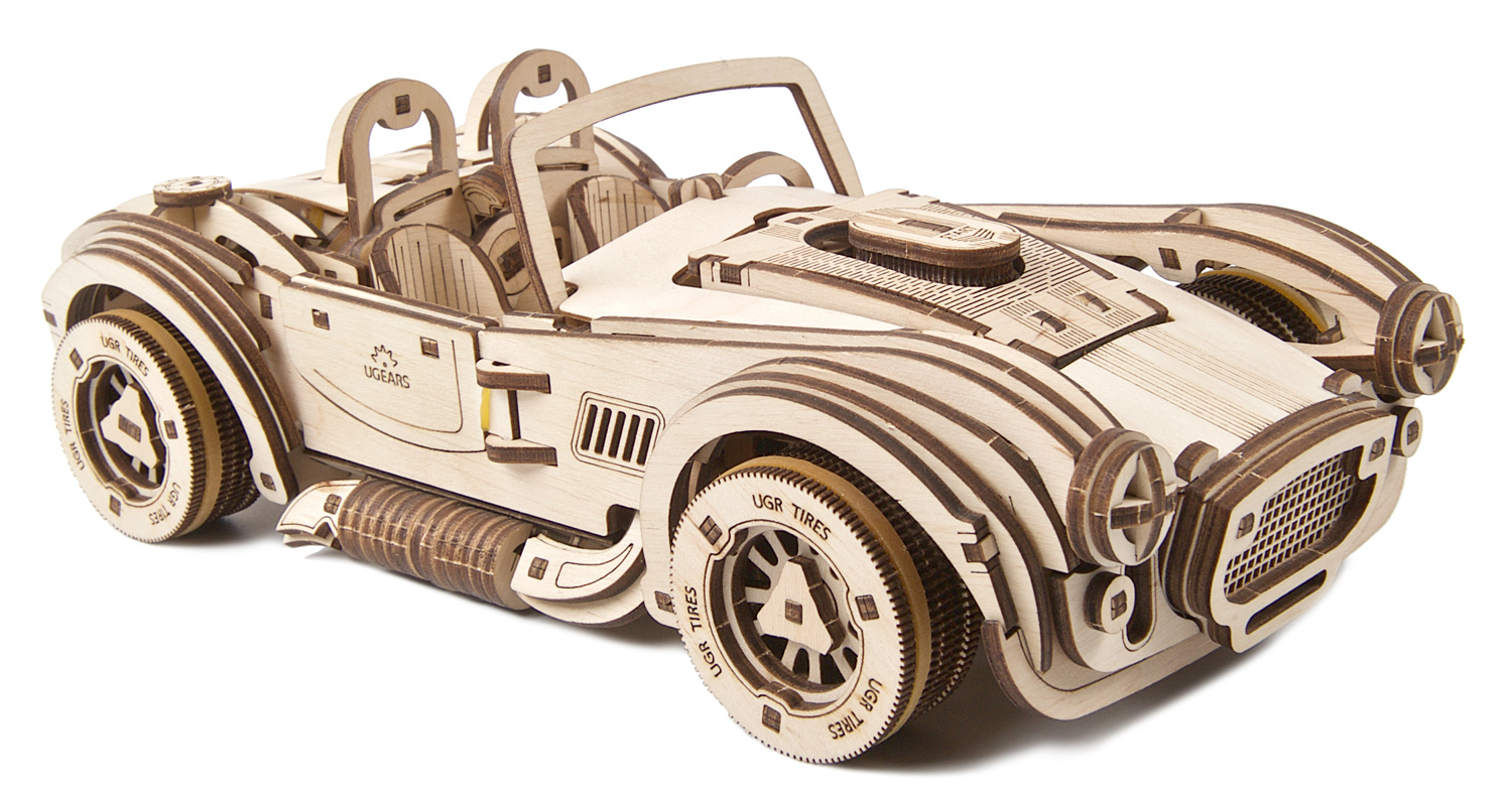 UGEARS Vintage Car Model Kit - Drift Cobra Racing Car 3D Puzzle Kit Idea -  Wooden 3D Puzzles Model Kits for Adults with Powerful Spring Motor - Model